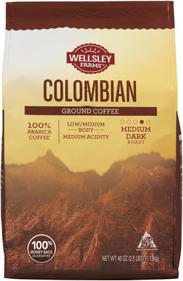 Wellsley Farms Colombian Ground Coffee, 40 oz bag