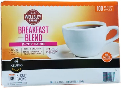 Wellsley Farms Breakfast Blend K-Cup Pods, box of 100 pods