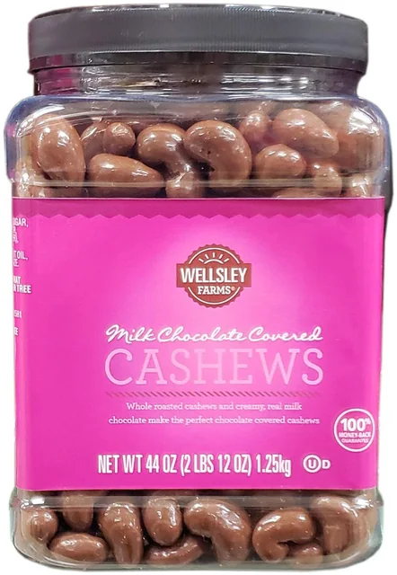 Wellsley Farms Milk Chocolate Covered Cashews, 44 oz jar