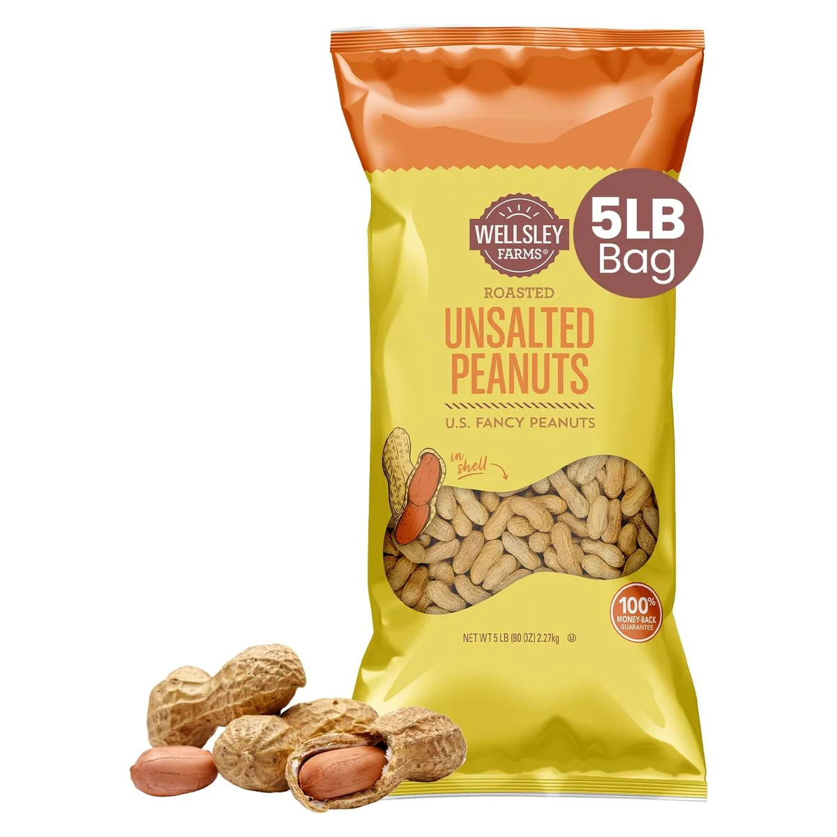 Wellsley Farms Unsalted Roasted Peanuts in the Shell, 5 lb bag