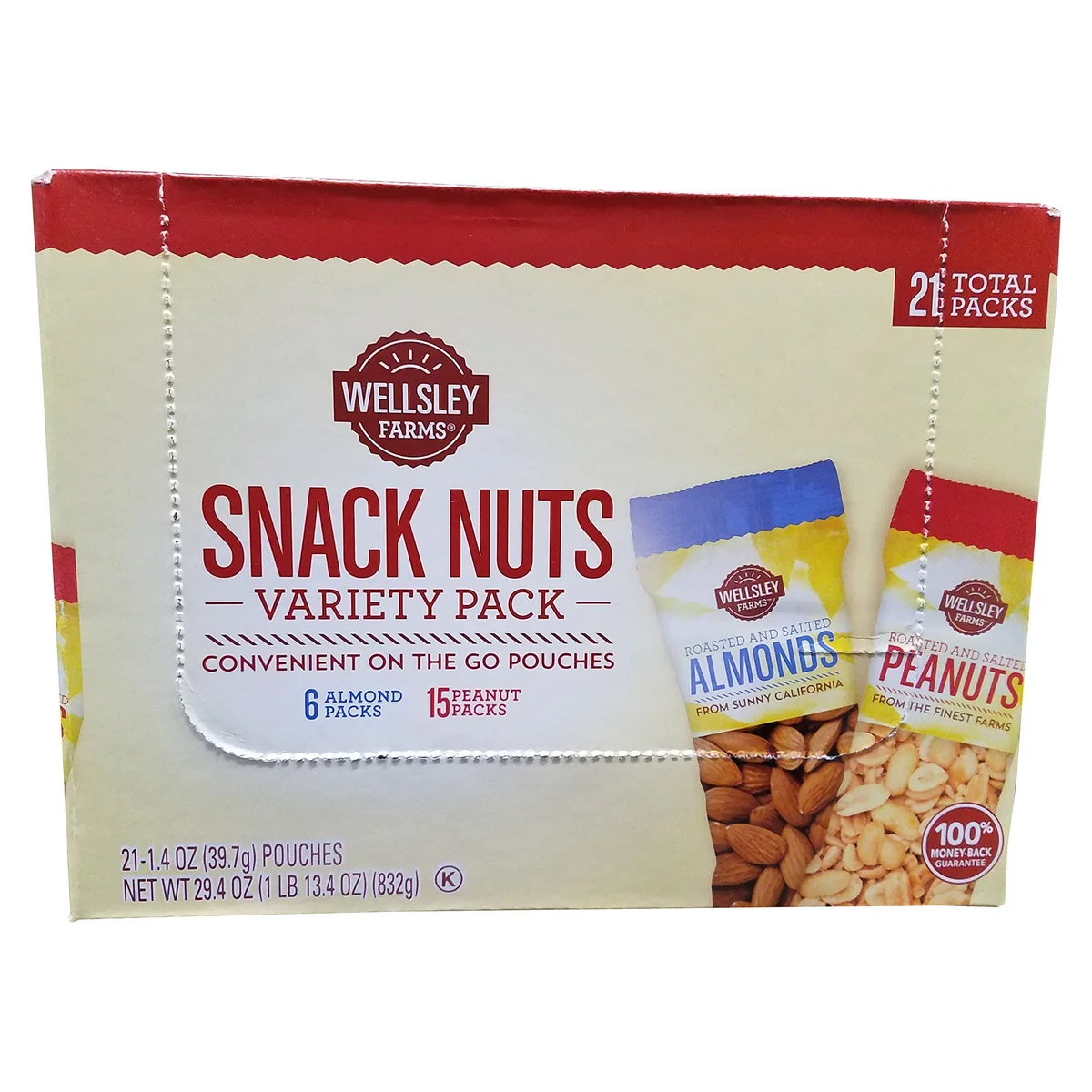 Wellsley Farms Almond & Peanut Snack Nuts Variety Pack, box of 21 pouches